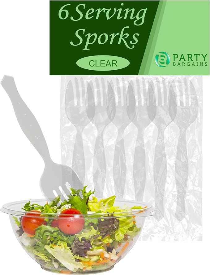 PARTY BARGAINS Disposable Clear Plastic Serving Forks 8.75 Inch – Heavy Duty Clear Plastic Forks for Parties, Catering, Weddings, Events – 6 Count