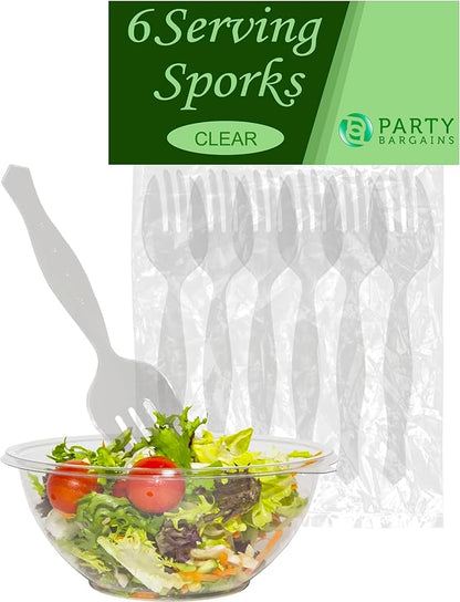 PARTY BARGAINS Disposable Clear Plastic Serving Forks 8.75 Inch – Heavy Duty Clear Plastic Forks for Parties, Catering, Weddings, Events – 6 Count