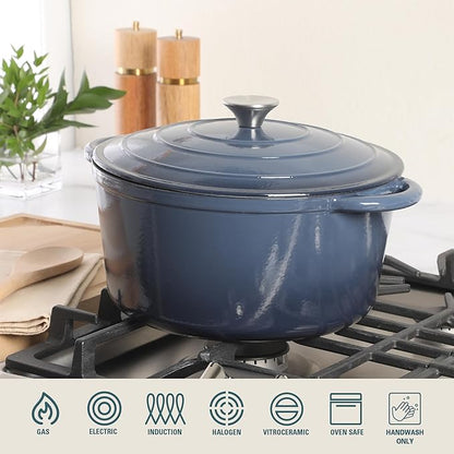 Gibson Home Addlestone 7 Qt Enameled Cast Iron Dutch Oven Pot with Lid – Round, Oven Safe to 500°F, Ideal for Bread Baking & Stews - Gradient Navy Blue - Image 4