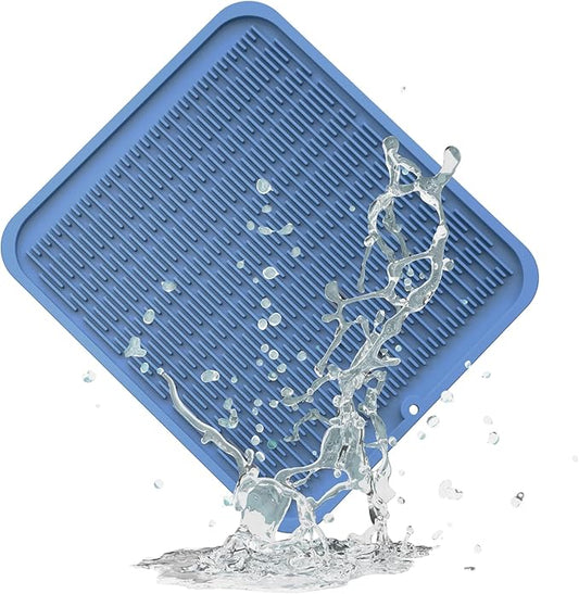 ZLR Large Silicone Dish Drying Mat (16" x 18") - XL Heavy Duty Drainboard Mat for Pots, Pans & Family Loads - Heat Resistant Trivet & Counter Protector, Easy Clean (Lichen Blue) by ZLR
