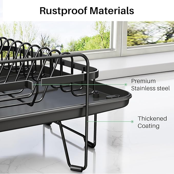 SNTD Dish Drying Rack - Large Dish Racks for Kitchen Counter, Expandable Dish Drainers with Cutlery Holder Stainless Steel Rustproof, Black - Image 8