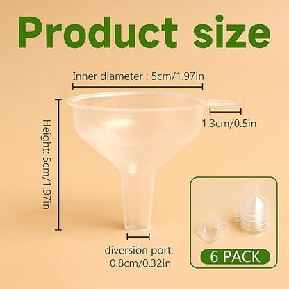 Small Funnels 6 Pack Mini Clear Funnel Easily Transfer Liquids Granules Powders Funnels Narrow Neck Water Bottle for Filling Small Bottles,Liquids, Powders Capsule