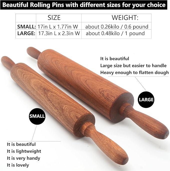 Classic Sapele Wooden Rolling Pin With Handles,Wood Baking Roller Large (17.3"L x 2.3"W) - Image 5