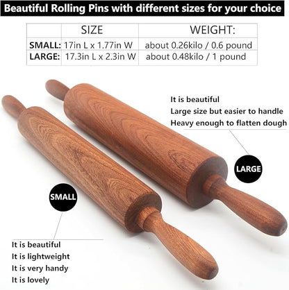 Classic Sapele Wooden Rolling Pin With Handles,Wood Baking Roller Large (17.3"L x 2.3"W) - Image 5