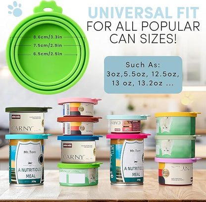 4 Pack Universal Pet Food Can Covers Lids - One fit 3 Standard Size Cans for Cats and Dogs Food Cans - Easy to Clean - Safe Silicone - Coral Veil