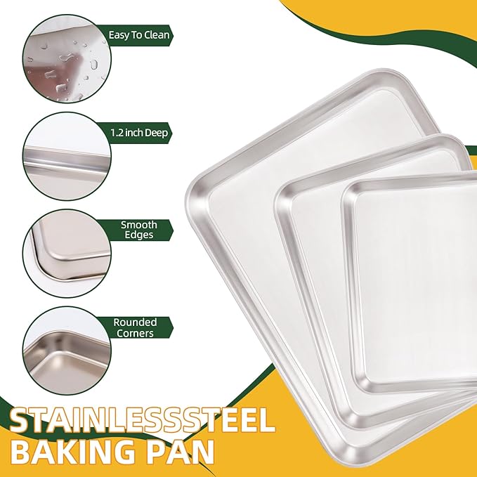 4-Piece Baking Sheet Set with Cooling Rack, Stainless Steel Cookie Sheets & Baking Pans Set, Non-Stick Cookie Trays for Oven Roasting & Food Prep, BPA-Free 10/12/16 Inch - Image 2
