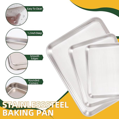 4-Piece Baking Sheet Set with Cooling Rack, Stainless Steel Cookie Sheets & Baking Pans Set, Non-Stick Cookie Trays for Oven Roasting & Food Prep, BPA-Free 10/12/16 Inch - Image 2