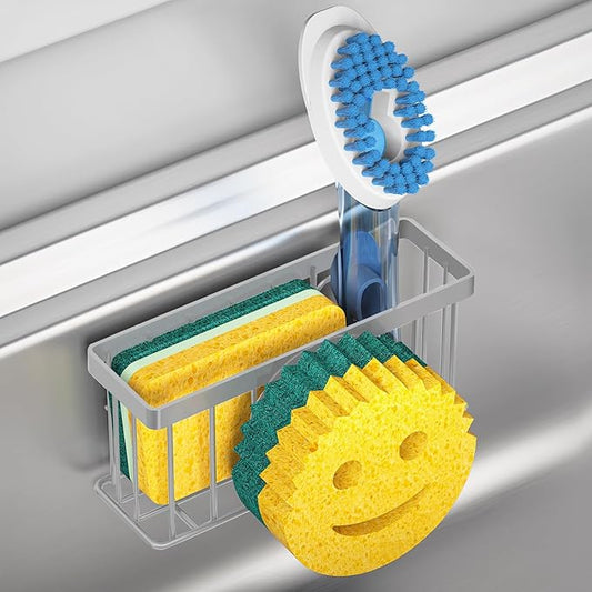 MURLONG Sponge Holder Smiley Face,Sink Caddy,Kitchen Organizer with 2 Suction Cups/1 Adhesive Strips,Designed for Sponge,Soap,Dish Brush,Scrubber - Gray by MURLONG
