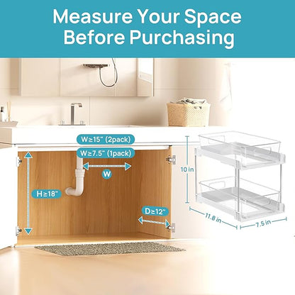 Vtopmart 2 Pack Bathroom Organizer, 2 Tier White Under Sink Organizers Vanity Countertop Storage Container,Cabinet Drawers Bins, Pull-Out Organization with Track for Pantry, Kitchen - Image 6