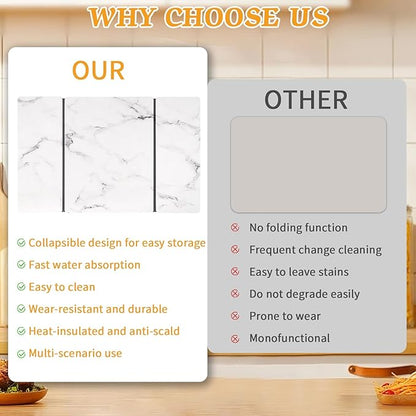 Stone Dish Drying Mat for Kitchen Counter, 24''×15'' Dishes Drying Matt Kitchen Counter, Absorbent Diatomaceous Earth Bath Quick Dry Mats for Tableware, Bottles and Cup (White Marble) - Image 5