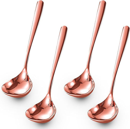 Comicfs Soup Ladle, 4 Pack Durable SUS 304 Stainless Steel with Polished Titanium Plated Big Volume Soup Spoon, Kitchen Gadget Utensil 8-Inch (Rose Gold) by Comicfs