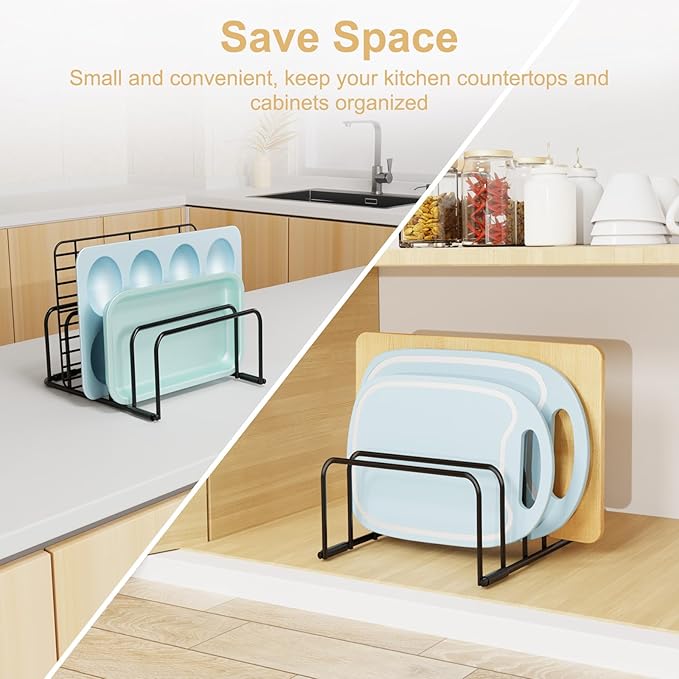 Fikoksol Cutting Board Organizer and Baking Sheet Rack, [2-Pack] Black Heavy Duty Metal Cookie Sheet Organizer for Cutting Board Storage & Plate Holder for Cabinet, Tray Dividers for Cabinets - Image 2