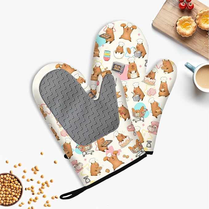 Capybara Gifts for Women, Funny Capybara Oven Mitt & Pot Holder Set, Heat Resistant Silicone Kitchen Mittens, Birthday Mother's Day Housewarming Gift Idea for Mom, Wife, BFF