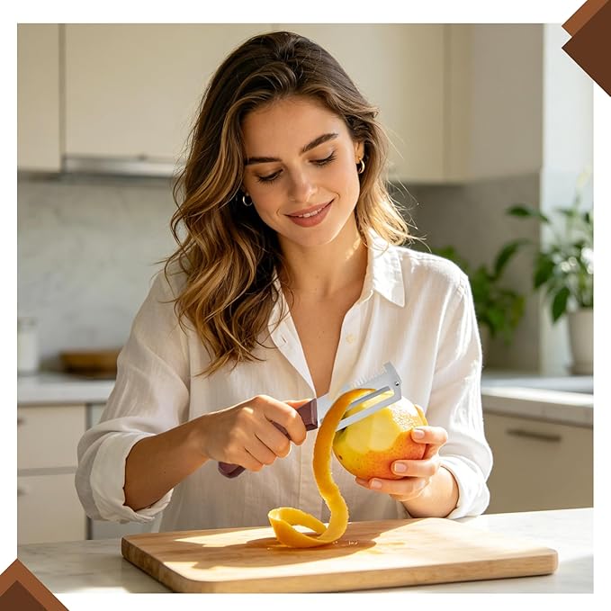 2Pcs Vegetable Peeler for Kitchen – 2026 New 3 in 1 Multifunctional Stainless Steel Peeler with Wooden Handle & Bottle Opener and Handle Blade Kitchen Tool (Brown)