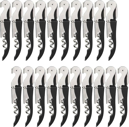 HYZ Wine Opener Bulk 20-Pack for Bartender, Professional Waiter Corkscrew Wine Key for Servers & Restaurant, Double Hinged Wine Bottle Opener with Foil Cutter, Commercial Bulk Set, (Black)