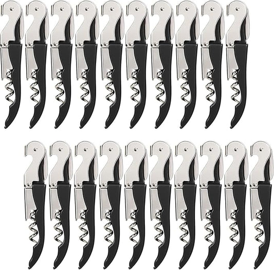 HYZ Wine Opener Bulk 20-Pack for Bartender, Professional Waiter Corkscrew Wine Key for Servers & Restaurant, Double Hinged Wine Bottle Opener with Foil Cutter, Commercial Bulk Set, (Black)