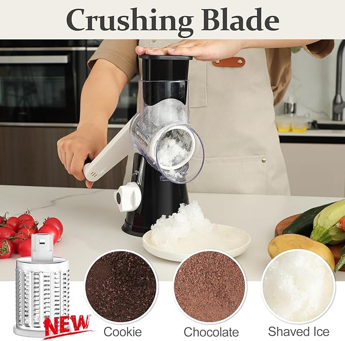 Cambom 5 in 1 Rotary Cheese Grater Hand Crank Cheese Shredder for Fresh Cheese, Vegetable, Nuts,Non-slip Suction Base, Black - Image 3