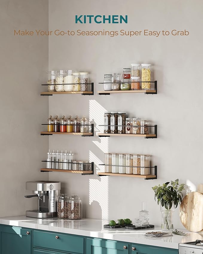 OROPY Spice Rack Wall Mounted, Rustic Wood Hanging Rack for Over The Stove, Kitchen Wall, 4 Pack - Image 3