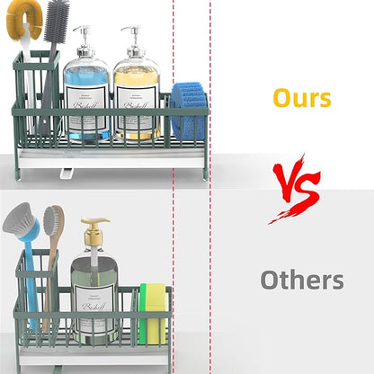 Moforoco Extra Large Sponge Holder for Kitchen Sink Organizer Caddy, Dish Brush Scrubber Holder,Stainless Steel Sink Box Utensil Holder,Soap Dispenser Set Tray Counter Accessories（Sage Green ） - Image 3