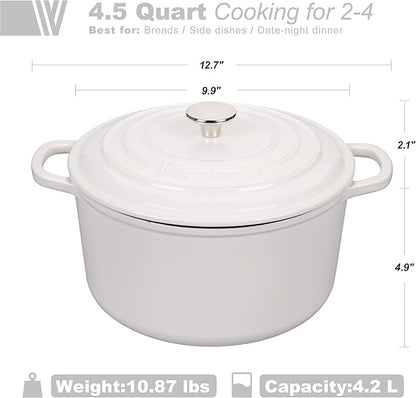 VORRINGARD Enameled Cast Iron Dutch Oven Pot with Lid, for Sourdough Bread Baking, Round Dutch Ovens, 4.5 Quart, White - Image 2
