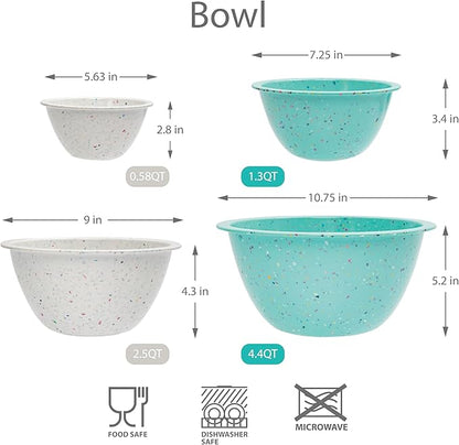 bzyoo Confetti Nesting Mixing Bowls Set - 4-Piece Colorful Kitchen Bowls (18oz, 1.25QT, 2.5QT, 4QT) - BPA-Free, Dishwasher Safe, Space-Saving Design Eggshell Color - Image 7