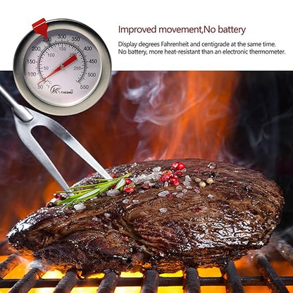 KT THERMO Deep Fry Thermometer with Instant Read,Dial Thermometer（2-Pack）,6" Stainless Steel Stem Meat Cooking Turkey,BBQ,Grill