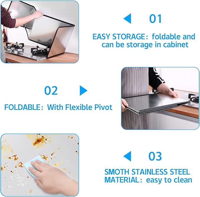 4 Sided Oil Splatter Guard Grease Splatter Guard Stove Splatter Guard, Splatter Guards Splatter Screen for Frying Pan,Large Foldable Splash Guard for Stove Top, Steel Anti Splatter Shield - Image 3