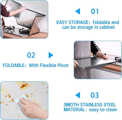 4 Sided Oil Splatter Guard Grease Splatter Guard Stove Splatter Guard, Splatter Guards Splatter Screen for Frying Pan,Large Foldable Splash Guard for Stove Top, Steel Anti Splatter Shield - Image 3