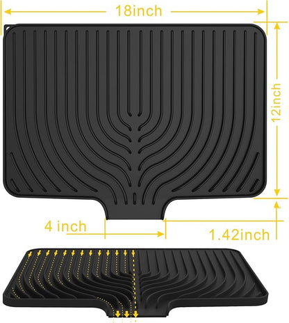 Silicone Dish Drying Mat for Kitchen Counter , Dish Drying Rack Mat with Built in Drain, 18 Inch Drying Mats for Dishes Dry Pad for Kitchen Counter,Not applicable Bumps up sink (18×12inch, black)