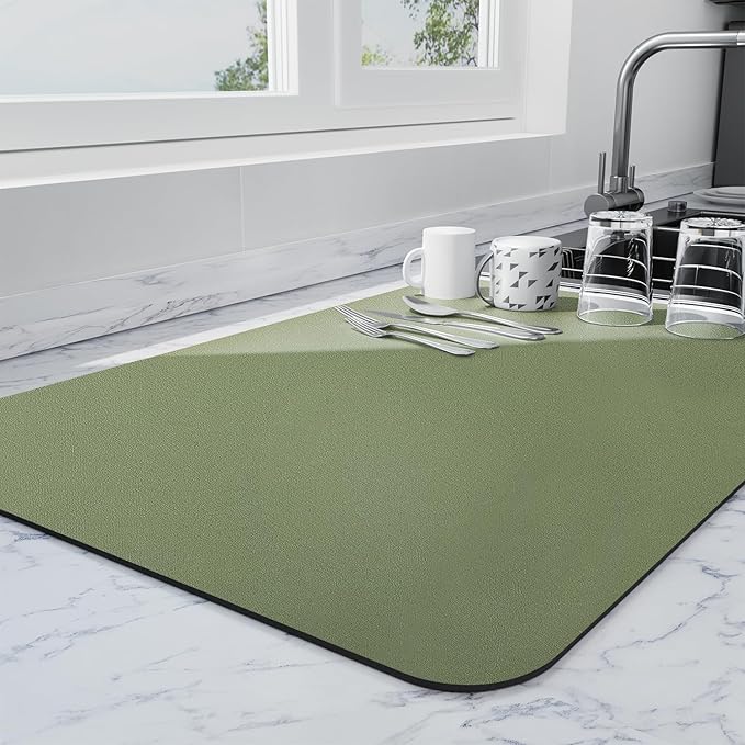 Ecotrim - Dish Drying Mat for Kitchen Counter | Coffee Bar Mat for Countertops | Heat Resistant Drainer Mat with Non-slip Rubber Backed | Hide Stain Kitchen Absorbent Draining Mat | Green 18"x28" by Unknown