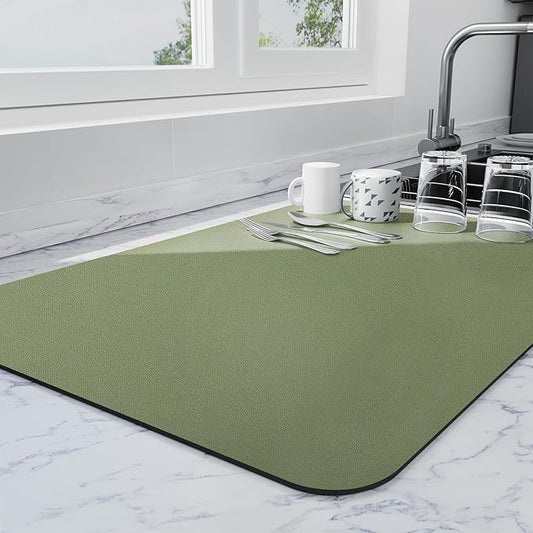 Ecotrim - Dish Drying Mat for Kitchen Counter | Coffee Bar Mat for Countertops | Heat Resistant Drainer Mat with Non-slip Rubber Backed | Hide Stain Kitchen Absorbent Draining Mat | Green 16"x24" by Unknown