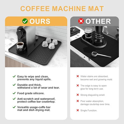 Silicone Coffee Mat,16''x16'' Coffee Bar Mat with Detachable Dish Drying Mat for Kitchen Countertops,Coffee Bar Accessories Fit Under Coffee Maker Coffee Machine Coffee Pot Espresso Machine Dish Rack - Image 6