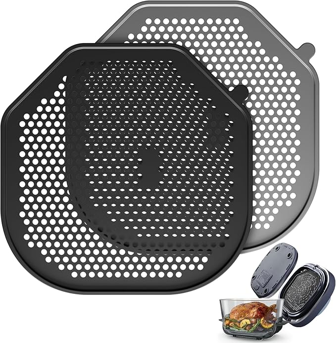 2 PCS Silicone Splatter Shield Heat-Resistant Splash Guard for Ninja Crispi Pro Glass Air Fryer -Replacement Parts AS101CY,Compatible with Ninja Crispi Pro Accessories & Crisp Containers (BlackGrey)