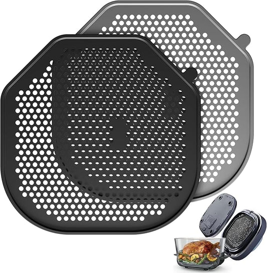 2 PCS Silicone Splatter Shield Heat-Resistant Splash Guard for Ninja Crispi Pro Glass Air Fryer -Replacement Parts AS101CY,Compatible with Ninja Crispi Pro Accessories & Crisp Containers (BlackGrey)