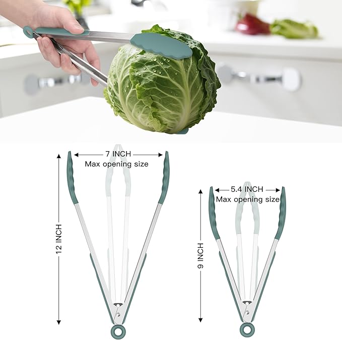 HOTEC Premium Stainless Steel Locking Kitchen Tongs with Silicon Tips, Set of 2-9" and 12",Sage Green - Image 8