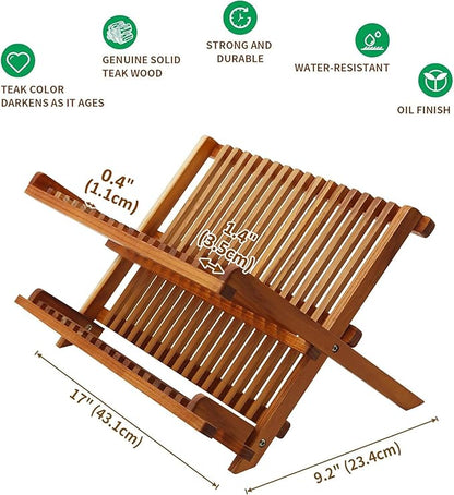 Utoplike Teak Dish Drainer Rack Collapsible 2 Tier Dish Rack Dish Drying Rack Foldable Plate Organizer Holder for Kitchen Compact Countertop - Image 4