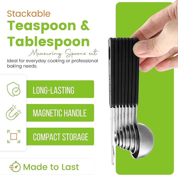 Spring Chef Stainless Steel Magnetic Measuring Spoons Set of 8 with Leveler, Round Metal Teaspoon & Tablespoon Measuring Spoons - Kitchen Gadgets For Baking and Cooking - Image 6
