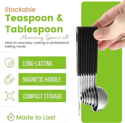Spring Chef Stainless Steel Magnetic Measuring Spoons Set of 8 with Leveler, Round Metal Teaspoon & Tablespoon Measuring Spoons - Kitchen Gadgets For Baking and Cooking - Image 6