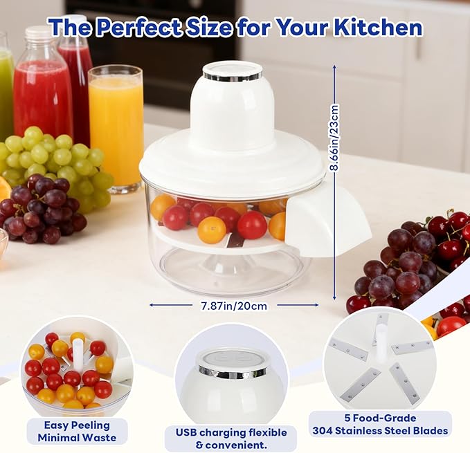 Automatic Grape Peeler Machine, Electric Garlic & Cherry Tomato Peeler Skin Remover Tool for Small Fruits, Effortless Peeling for Home Kitchen (White-1PC) - Image 2