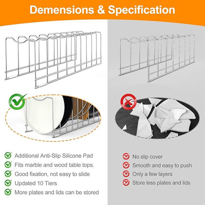 FLSEPAMB Lid Organizer Pot Lid Organizer 10-Tier Pot Lid Rack Holder Suitable for Bakeware Dish Plate, Cutting Boards, Pots & Pans, Serving Trays, Reusable Containers in Cabinet Pantry (1 Pack) - Image 6