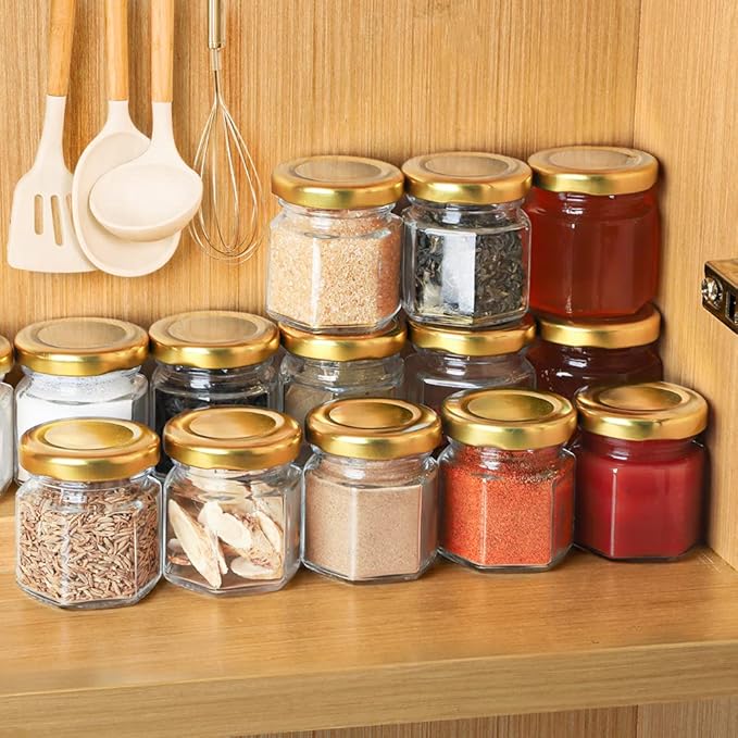 Syntic 60 Pcs Small Glass Containers with Airtight Lids, 1.5 oz Mini Honey Jars for Wedding Favor, Baby Shower, Small Hexagon Candle Jars for Making Candles, Body Butter, Jam, Spices, Herbs, DIY Gift - Image 7
