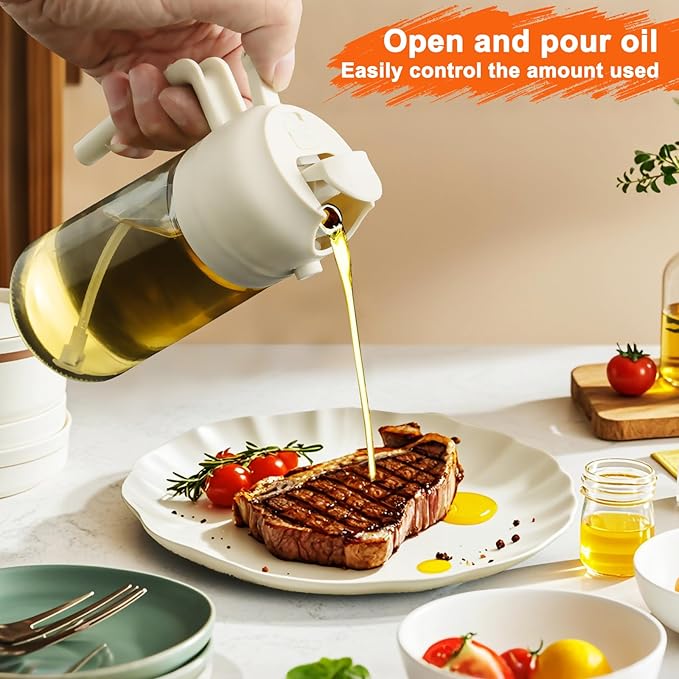 2 in 1 Glass Oil Sprayer & Dispenser,16oz/470ml Olive Cooking, Air Fryer, and Salad, for Kitchen Gadgets and Air Fryer Accessories, w/Stickers (White) - Image 5