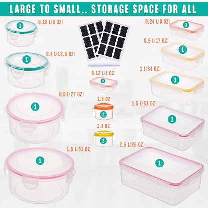 38 Pcs Large Food storage containers-85 oz to Small Container Stackable Kitchen storage bowls sets-BPA Free Leak proof Plastic food Storage Containers with lids airtight-Microwave freezer safe - Image 2