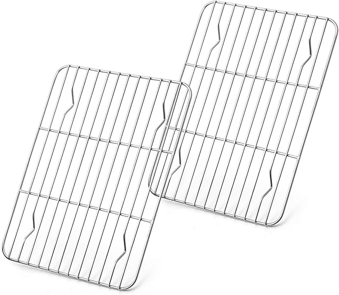 E-far Small Baking Rack Set of 2, Stainless Steel Metal Roasting Cooking Racks, Size – 8.6"x6.2", Non Toxic & Rust Free, Fit for Small Toaster Oven, Dishwasher Safe by E-far