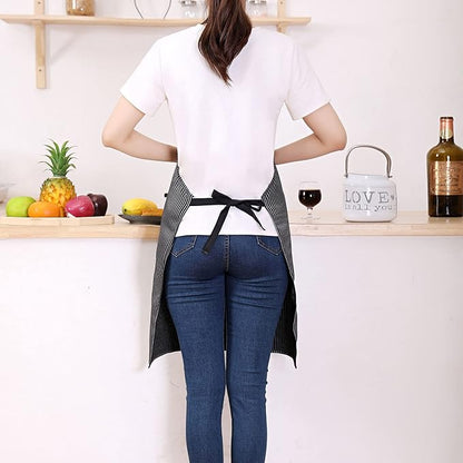 Tosewever 2 Pieces Kitchen Cooking Aprons, Cotton Polyester Blend Adjustable Bib Aprons with 2 Pockets for Women Men Chef Chef (Navy/Black Stripes, 2)