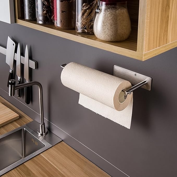 SUNTECH Paper Towel Holder Under Cabinet - Self Adhesive Towel Paper Holder Stick on Wall for Kitchen, Bathroom Paper Towel Holder Organizer&Storage&Decor, Stainless Steel - Image 5