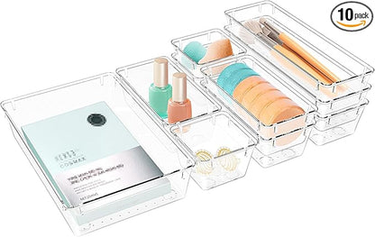 StorMiracle 10 PCS Drawer Organizer Set,4 Varied Size Bathroom and kitchen Drawer cabinet organizer Trays, Clear Storage Bins for Makeup, Jewelry, Utensils and Gadgets by StorMiracle