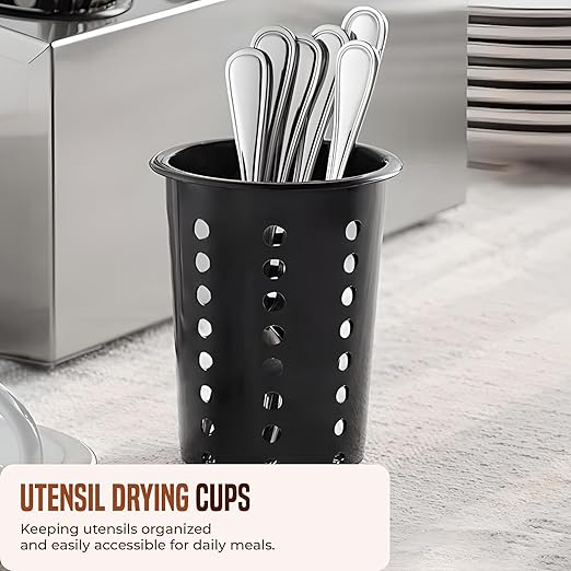 OCS Parts Perforated Utensil Drying Cups | Black | Set of 3 | Plastic Flatware Holder Cylinders for Kitchen Counter Organization - Image 3