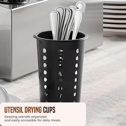 OCS Parts Perforated Utensil Drying Cups | Black | Set of 3 | Plastic Flatware Holder Cylinders for Kitchen Counter Organization - Image 3
