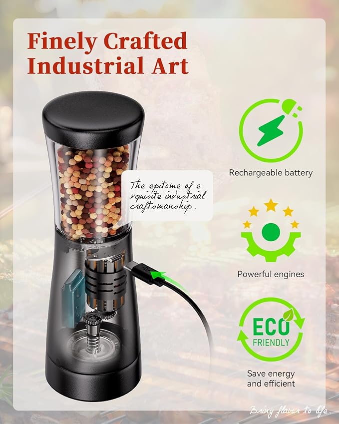 Electric Salt and Pepper Grinder Set with Storage Base, Stainless Steel Rechargeable Salt and Pepper Grinder Set with 4.5 oz Large Capacity, 1.8" Wide Mouth, Adjustable Coarseness, Ideal for Kitchen - Image 4